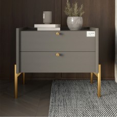 Тумба прикроватная LION Wood с двумя ящиками Антрацит (золотые ножки) (LION-041334) ТОП