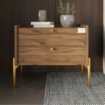 Тумба прикроватная LION Wood с двумя ящиками Дуб Ливорно (золотые ножки) (LION-041349) Тумба прикроватная LION Wood с двумя ящиками Дуб Ливорно (золотые ножки) (LION-041349)
