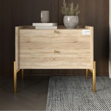 Тумба прикроватная LION Wood с двумя ящиками Дуб Сонома (золотые ножки) (LION-041351)