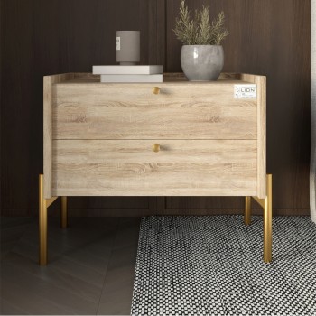 Тумба прикроватная LION Wood с двумя ящиками Дуб Сонома (золотые ножки) (LION-041351) Тумба прикроватная LION Wood с двумя ящиками Дуб Сонома (золотые ножки) (LION-041351)