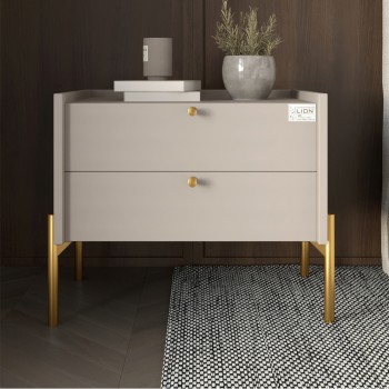 Тумба прикроватная LION Wood с двумя ящиками Кашемир (золотые ножки) (LION-041355) ТОП Тумба прикроватная LION Wood с двумя ящиками Кашемир (золотые ножки) (LION-041355) ТОП
