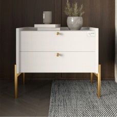 Тумба прикроватная LION Wood с двумя ящиками Нимфея Альба (белый) (золотые ножки) (LION-041357) ТОП
