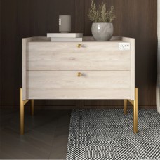 Тумба прикроватная LION Wood с двумя ящиками Самоа Дымчатый (золотые ножки) (LION-041344)