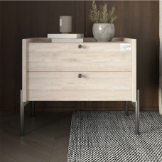 Тумба прикроватная LION Wood с двумя ящиками Самоа Дымчатый (черные ножки) (LION-041361)