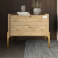Тумба прикроватная LION Wood с двумя ящиками Дуб Аппалачи (золотые ножки) (LION-041345)