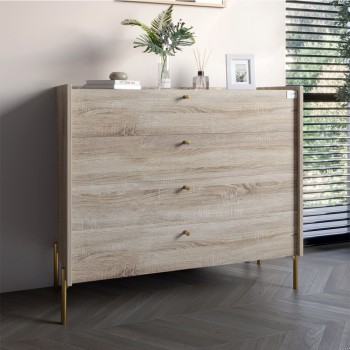 Комод с 4 ящиками LION Wood с золотыми ножками 100х90х45 см Дуб Сонома (LION-042966) Комод с 4 ящиками LION Wood с золотыми ножками 100х90х45 см Дуб Сонома (LION-042966)