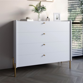 Комод с 4 ящиками LION Wood с золотыми ножками 100х90х45 см Нимфея Альба (белый) (LION-042969) Комод с 4 ящиками LION Wood с золотыми ножками 100х90х45 см Нимфея Альба (белый) (LION-042969)