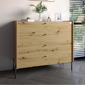 Комод с 4 ящиками LION Wood с черными ножками 100х90х45 см Дуб Артизан (LION-042978) Комод с 4 ящиками LION Wood с черными ножками 100х90х45 см Дуб Артизан (LION-042978)