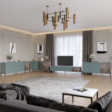 Комплект модульный для гостиной LION Грей 4 элемента с черными металлическими ножками Гранит серый/Дерево (LION-042739)