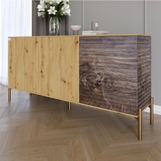 Комод закрыт в гостиную на золотых металлических ножках LION Грей 154x38x76,5 см Дуб Артизан/Дерево (LION-041839)