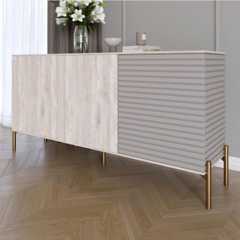 Комод закрытый в гостиную на золотых металлических ножках LION Грей 154x38x76,5 см Самоа Дымчатый/Кашемир (LION-041876)