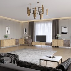 Комплект модульный для гостиной LION Грей 4 элемента с золотыми металлическими ножками Дуб Аппалачи/Дерево (LION-042878)