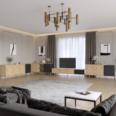 Комплект модульный для гостиной LION Грей 4 элемента с золотыми металлическими ножками Дуб Аппалачи/Асфальт (LION-042908)