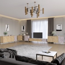 Комплект модульный для гостиной LION Грей 4 элемента с золотыми металлическими ножками Дуб Аппалачи/Камень (LION-042922)