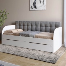 Детская односпальная кровать LION Л-7 с ящиками и ламелями Лили-95 90x190 см Нимфея Альба (белый) (LION-044221)